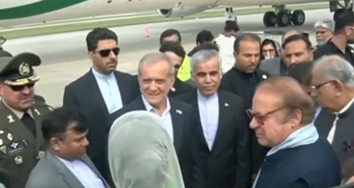 ایرانی صدر مسعود پزشکیان کا پاکستان کا دو روزہ دورہ، لاہور پہنچے، میاں نواز شریف اور مریم نواز نے استقبال کیا